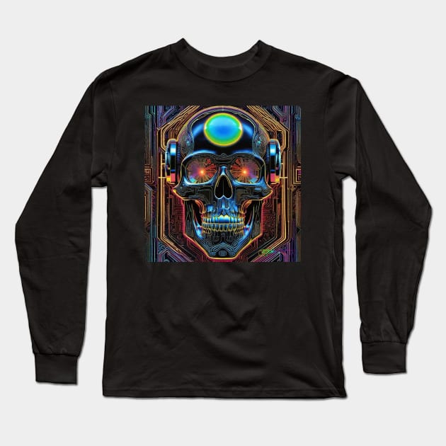 Groovy Cyber Skulls – Trippy Vibes 42 Long Sleeve T-Shirt by Benito Del Ray